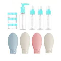 GENERICO - Kit 11 botellas de viaje contenedores portátiles - Celeste