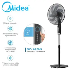 MIDEA - Ventilador MFA 164MB con Temporizador 120 min 16 pulg, 7 Aspas