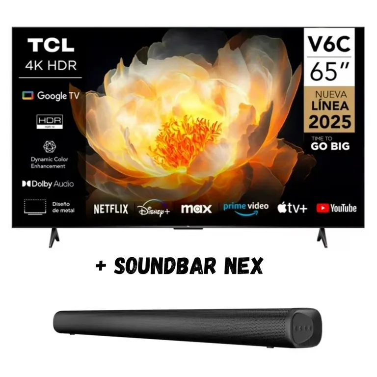 Televisor 65'' UHD 4K Google TV Smart TV 65V6C 2025 + SOUNDBAR NEX