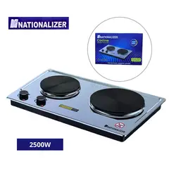 NATIONALIZER - COCINA ELECTRICA DE ACERO INOXIDABLE 2 HORNILLAS