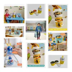 ROMAX - LONCHERA TÉRMICA + TOMATODO 500ML BOTÓN PULSADOR + BOX LUNCH INOX ROSCA HERMÉTICA NIÑO SET 3 PIEZAS