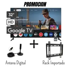 BLACKLINE - Televisor 32 Pulgadas Smart Tv Google TV HD BL32-T3000HD + Antena Digital + Rack Importado