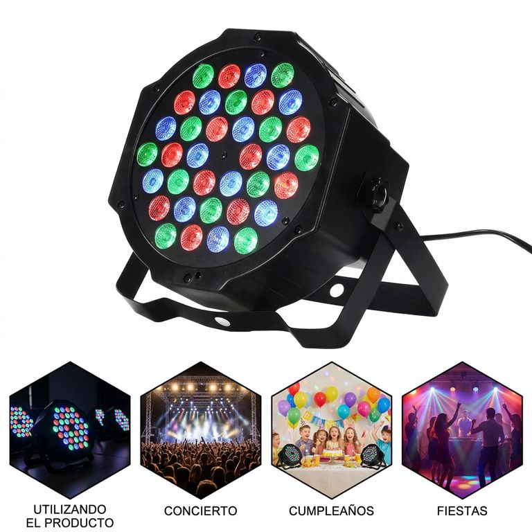 Tacho Par LED 36x3W RGB Alta Potencia - Luz Rítmica DMX para Discoteca y Bar