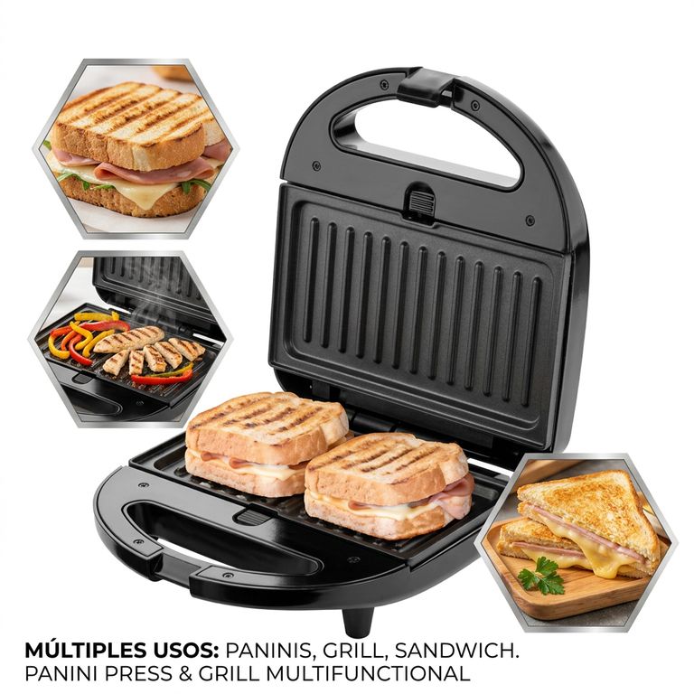 Parrilla Eléctrica de Contacto 2 en 1 - Perfecta para Sándwiches Gourmet, Hamburguesas y Carnes