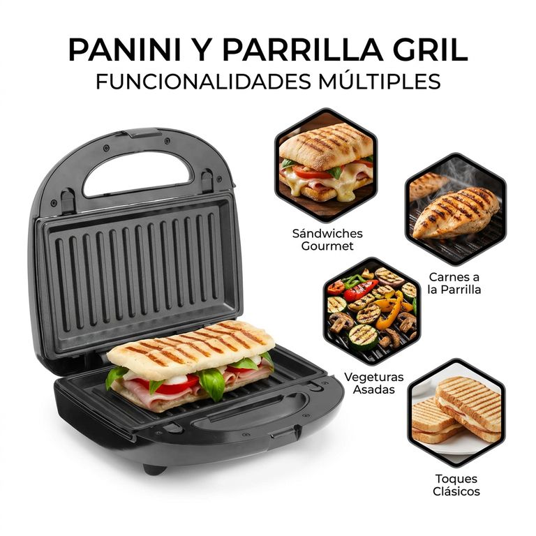 Prensa para Paninis y Grill Eléctrico Portátil - Diseño Compacto con Cierre de Seguridad
