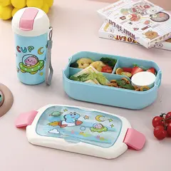 GENERICO - LONCHERA BENTO KAWAII PARA KIDS - VIENE CON CUBIERTOS Y TOMATODO 500 ML - COLOR CELESTE
