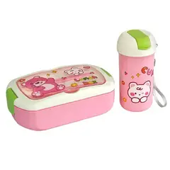 GENERICO - LONCHERA BENTO KAWAII PARA KIDS - VIENE CON CUBIERTOS Y TOMATODO 500 ML - COLOR ROSADO
