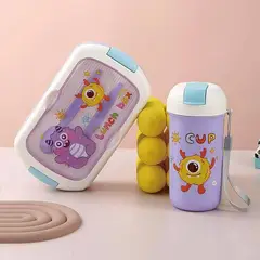 GENERICO - LONCHERA BENTO KAWAII PARA KIDS - VIENE CON CUBIERTOS Y TOMATODO 500 ML - COLOR LILA