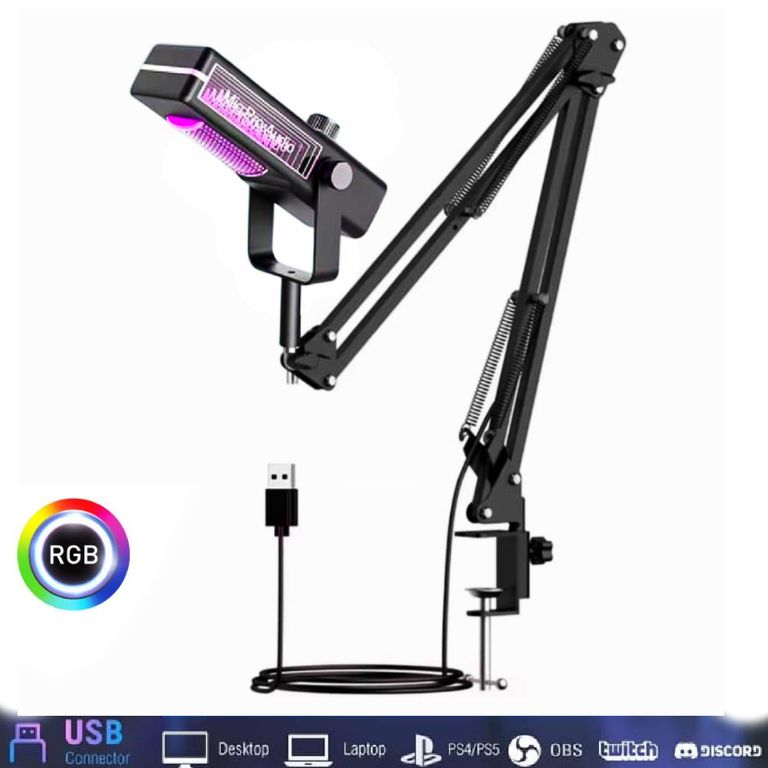 Kit Micrófono Gamer para Pc Laptop Luz RGB Dinámico USB Escritorio