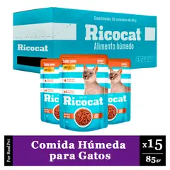RICOCAT - Pack Caja x15 Comida Húmeda Gatos Filetito Pavo 85gr