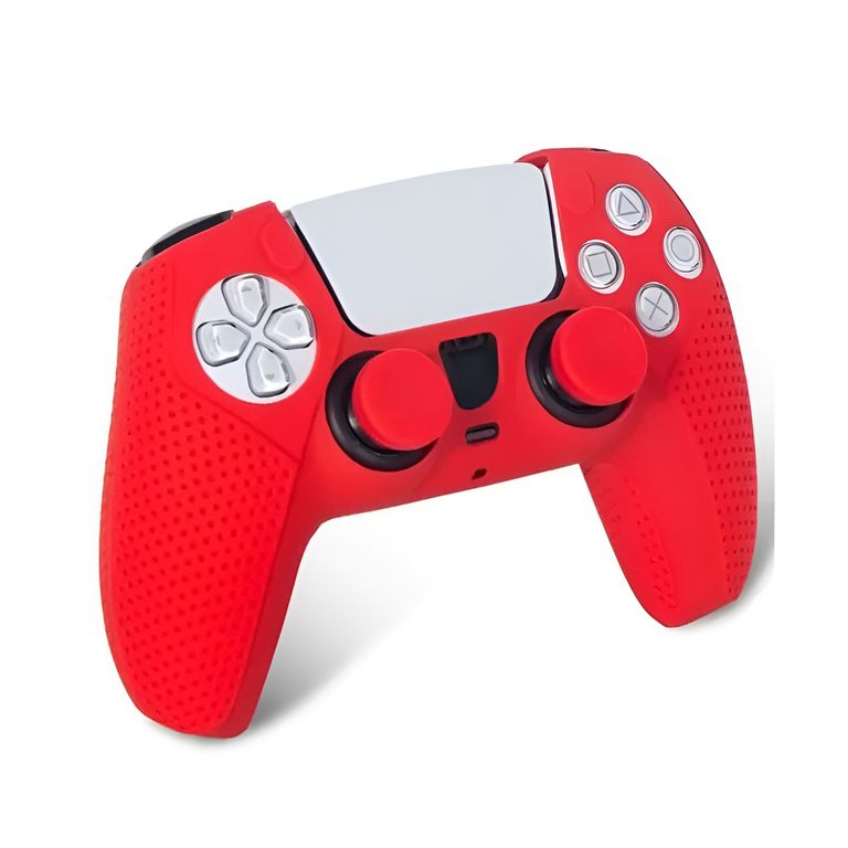 Funda de Silicona Antideslizante TP5-0559 para Mando PS5 DualSense + Grips Rojo