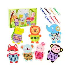 GENERICO - Juguete Didáctico de Enhebrado de Animales de Madera para Niños