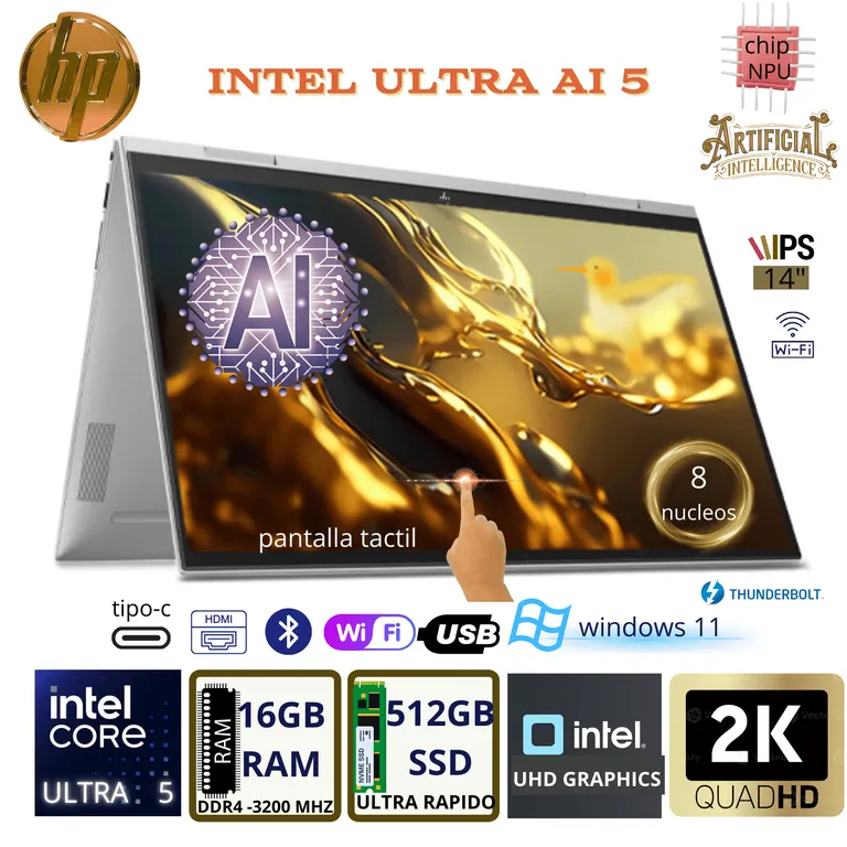 LAPTOP OMNIBOOK X FLIP 14-FM0013DX CORE ULTRA 5 226V 16GB 512GB SSD 14″ TÁCTIL 2K WINDOWS 11