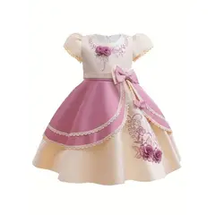 GENERICO - Vestido de princesa para niña con adornos de flores y volumen