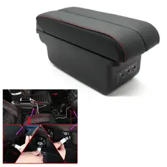 JET - CONSOLA REPOSABRAZOS DE CUERO CENICERO 3 PUERTOS USB Y COSTURA ROJA