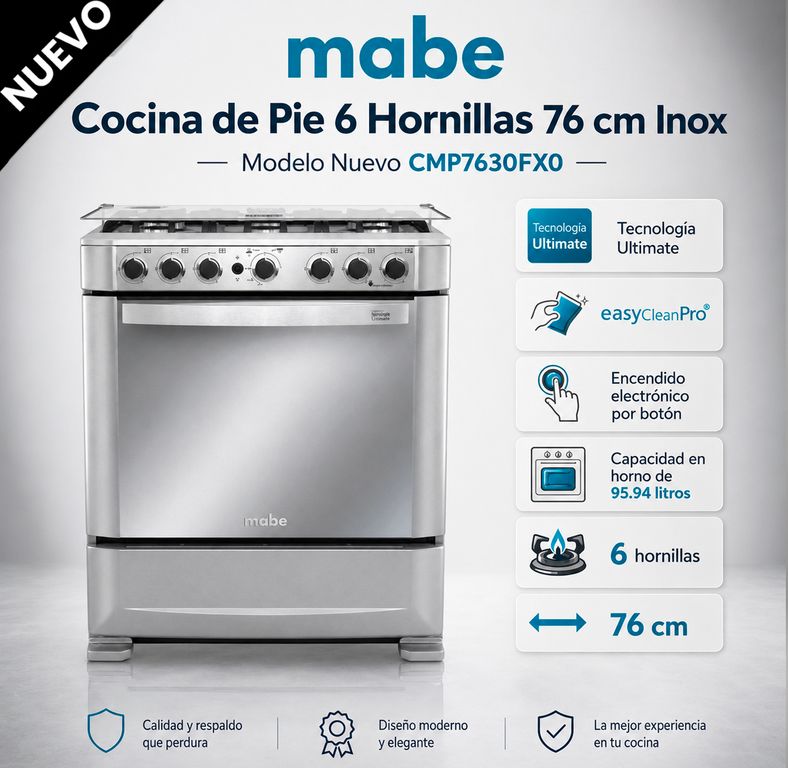 CMP7630FX0 - Cocina De Pie 6 Hornillas 76Cm Inox
