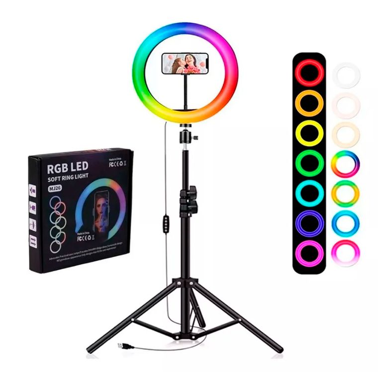 Aro Luz Led 26 CM RGB Colores + Trípode