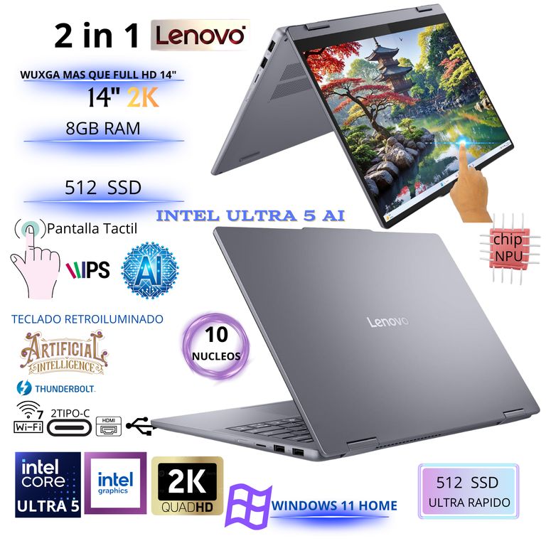 Laptop IdeaPad 5 2 en 1 Intel Ultra 5 - 225V 8GB RAM 512GB SSD 14" WUXGA Touch