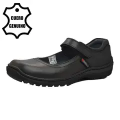 BRUNO SEBASTIAN - ZAPATO ESCOLAR PARA NIÑA DE CUERO NEGRO MARY JANE VELCRO.
