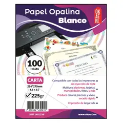 GENERICO - Papel Opalina lisa 225gr Tamaño Carta 100 Hojas - Blanco - CARTA