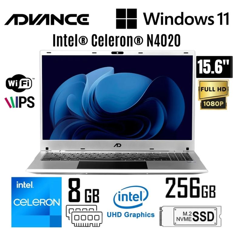 Laptop NV9854 Intel Celeron N4020 8GB RAM 256GB SSD 15.6 FHD