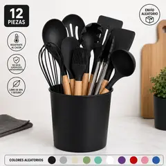 INSPIRA MARKET - Balde de utensilios de silicona cucharones set x12 pcs