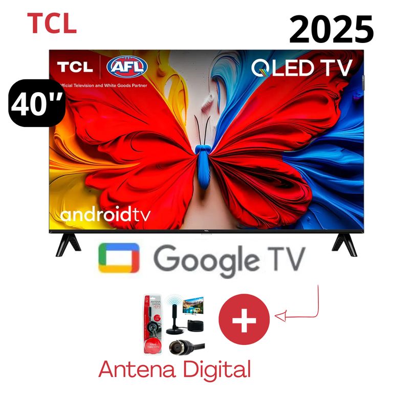 TELEVSOR DE 40 QLED GOOGLE TV 40S5K 4K UHD + ANTENA DIGITAL Y RACK