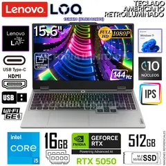 LENOVO - Laptop LOQ 15IRX10 Intel Core i5-13450HX 16GB RAM 512GB RTX 5050 15.6" FHD 144Hz- 83JE002KUS