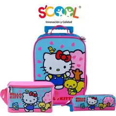 SCOOL - Mochila Hello Kitt y con Ruedas + Lonchera y Cartuchera