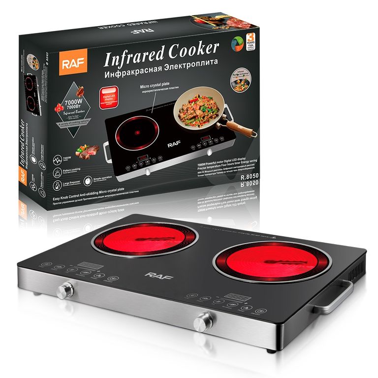 Cocina Eléctrica Infrarroja Doble 7000W con Panel Digital y Superficie de Vidrio