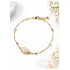 ESIKA - Hermosa y Delicada Pulsera Holy Mother baño de Oro de 24k y piedra tipo MadrePerla