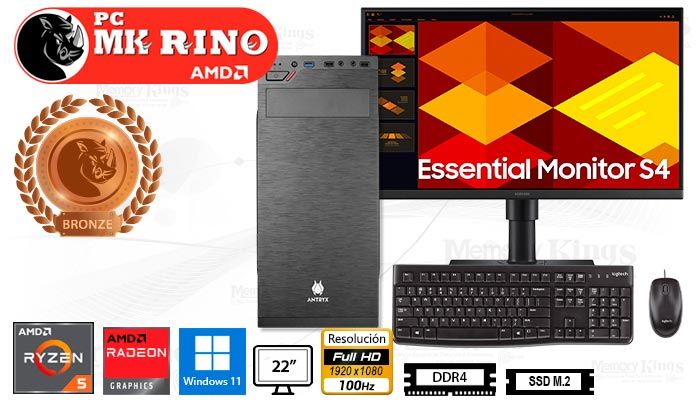 Computadora Enovu Ryzen 5 3400G 16GB 512GB SSD 22" Radeon Vega 11 Windows 11 Pro