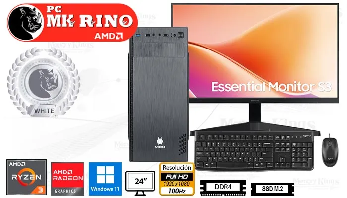 Computadora Enovu Ryzen 3 3200G 16GB 512GB SSD 24" Radeon Vega 8 Windows 11 Pro