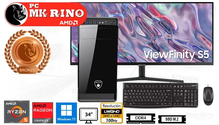 Computadora Enovu Ryzen 5 5600GT 16GB 512GB SSD 34" Radeon Graphics Windows 11 Pro