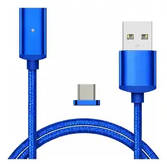 GENERICO - Cable De Nylon Magnetico 1 Metro Micro Usb V8 Carga Rapida 5V 2A Azul