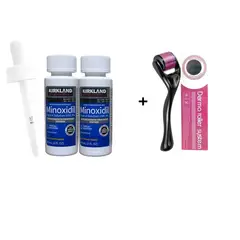 KIRKLAND SIGNATURE - 2 Minoxidil Liquido 5% Kirkland + 1 Dermaroller System 0.5mm Incluye Gotero