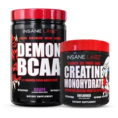 INSANE LABZ - Creatina 300 g - 60 serv + Demon Bcaa / Anminoácidos 60 Serv - Grape