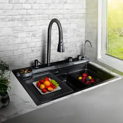 FRATELLI - Lavadero Multifuncional de Acero Inoxidable Nano Black CMezc 3 Funciones 75X45X23Cm -