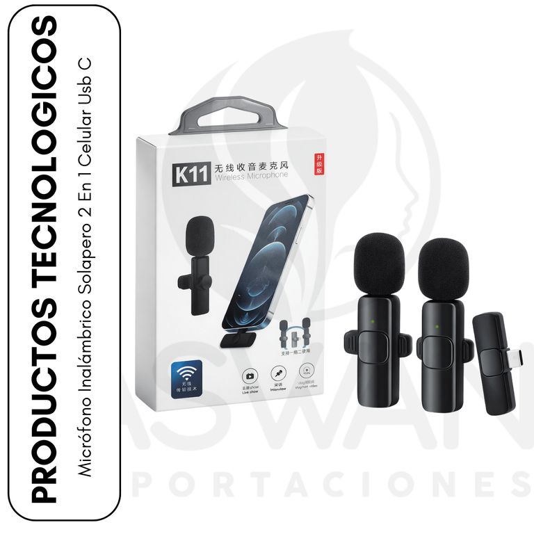 Micrófono Inalámbrico Solapero 2 En 1 Celular Usb C