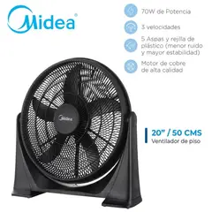 MIDEA - Ventilador de Piso 20” pulgadas 70W - Negro