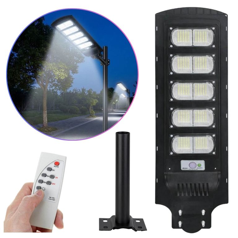 Reflector Farola Luz LED con Panel Solar Lampara Iluminación Solar 500W + Soporte