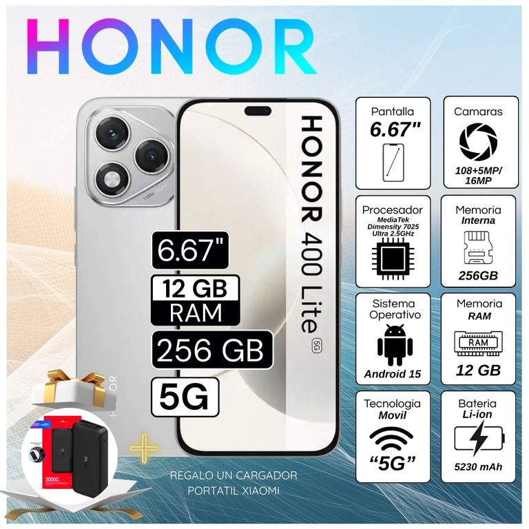 Celular 400 Lite 5G 12GB RAM 256GB 6.67" Pulg. Android 15 - Plateado