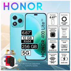 HONOR - Celular 400 Lite 5G 12GB RAM 256GB 6.67" Pulg. Android 15 - Verde