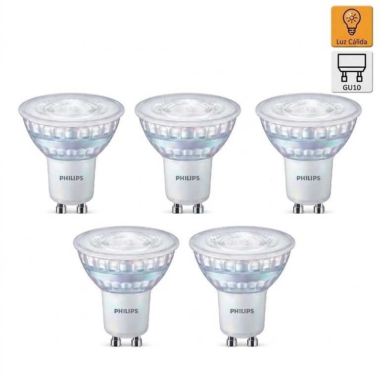Pack x5 Foco Dicroico LED GU10 4.6W Luz Cálida