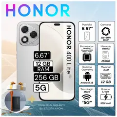 HONOR - Celular 400 Lite 5G 12GB RAM 256GB 6.67" Pulg. Android 15 - Plateado