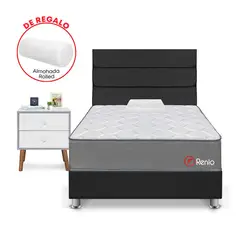 FORLI - Dormitorio Renio Gris 1.5 Plz + 01 Velador + 01 Almohada Rolled