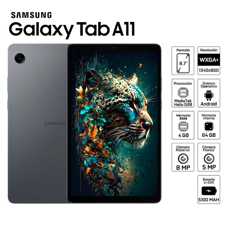 Tablet Galaxy Tab A11 de 8.7 SM-X133 4GB / 64GB Wi-Fi Gray - SM-X133NZAAPEO