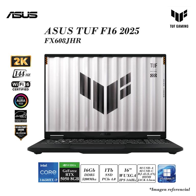 LAPTOP TUF F16 2025 INTEL I7-14650HX 16GB DDR5 1TB SSD 8GB RTX5050 16 WUXGA 144HZ 90WH