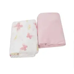 SESAMO - Sabanas Bajeras Pack and Play Bebé x2 100% Algodón Mariposas Rosadas
