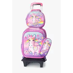 GENERICO - SET MOCHILA LUCES RUEDA 3D LLAMITA - MOCHILA - LONCHERA Y CARTUCHERA